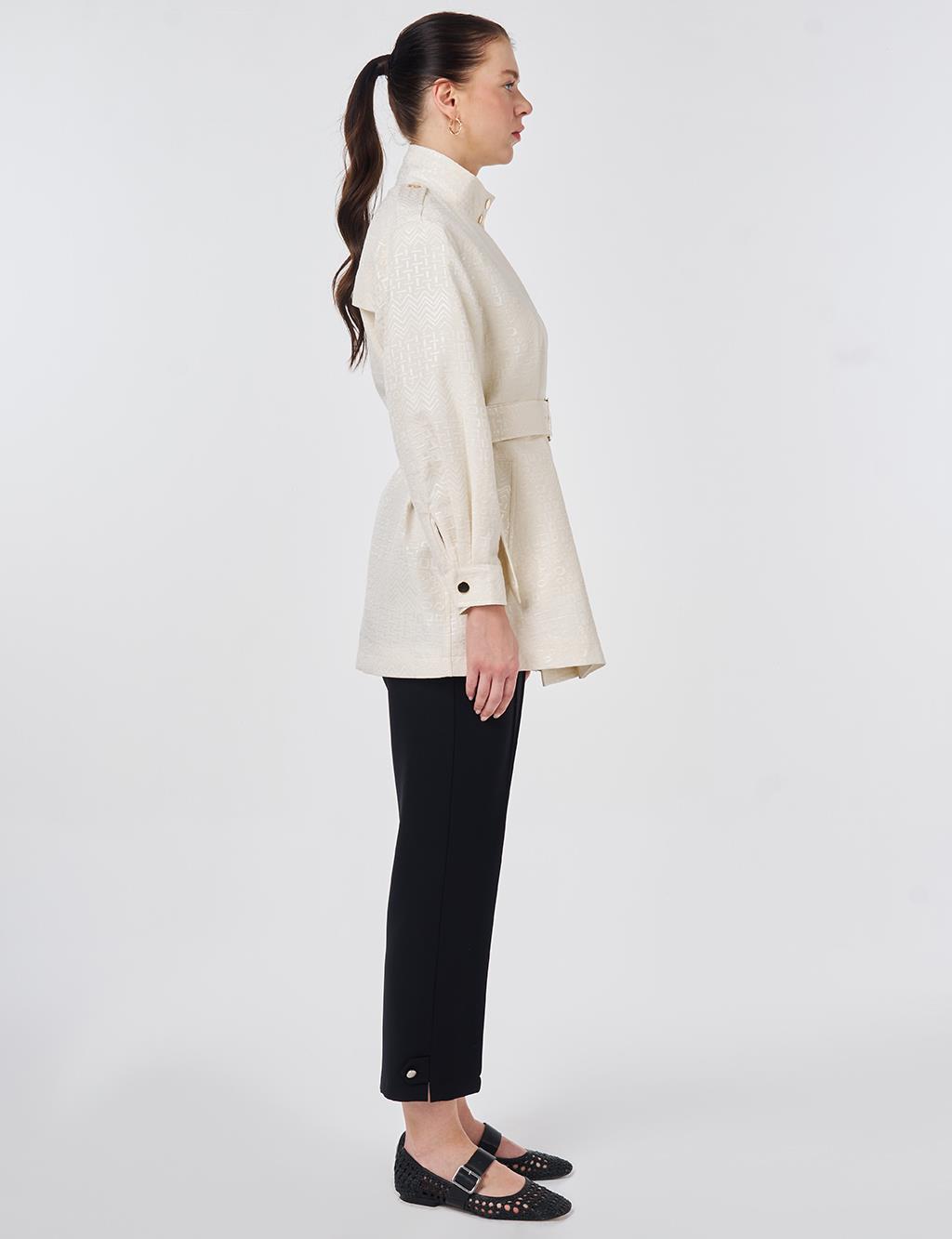 Buckle Detail Jacquard Jacket Cream