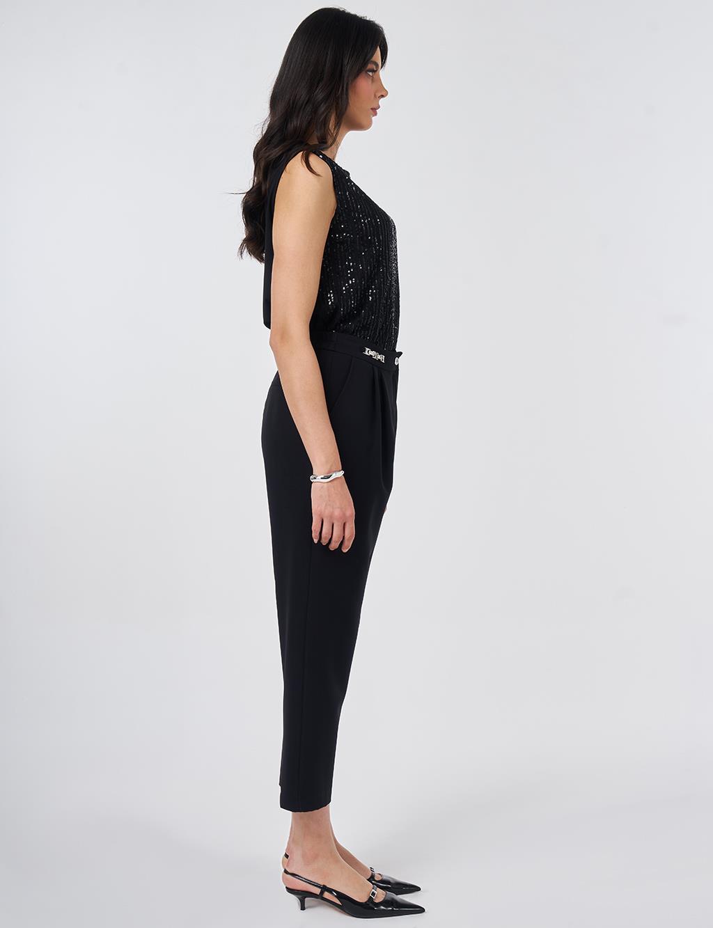 Metal-Detail Tapered Pants Black