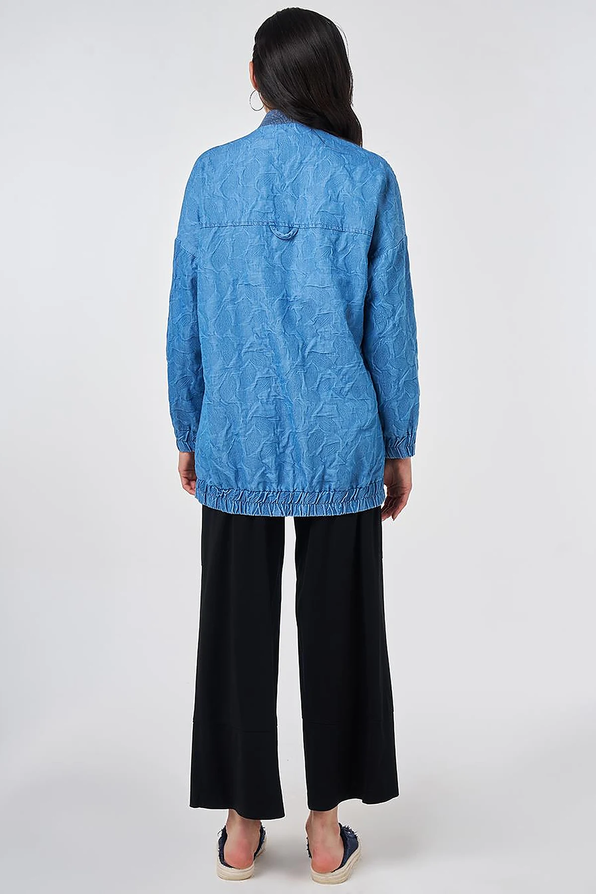 Embossed Pattern College Collar Jacket Indigo