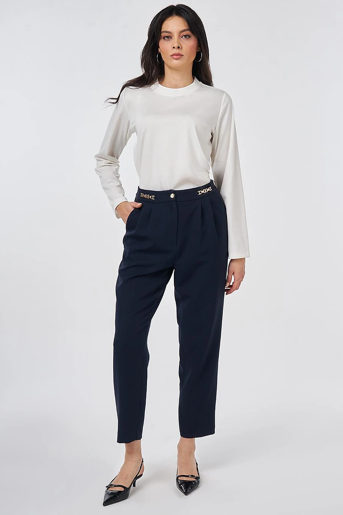 Metal-Detail Tapered Pants Dark Navy 