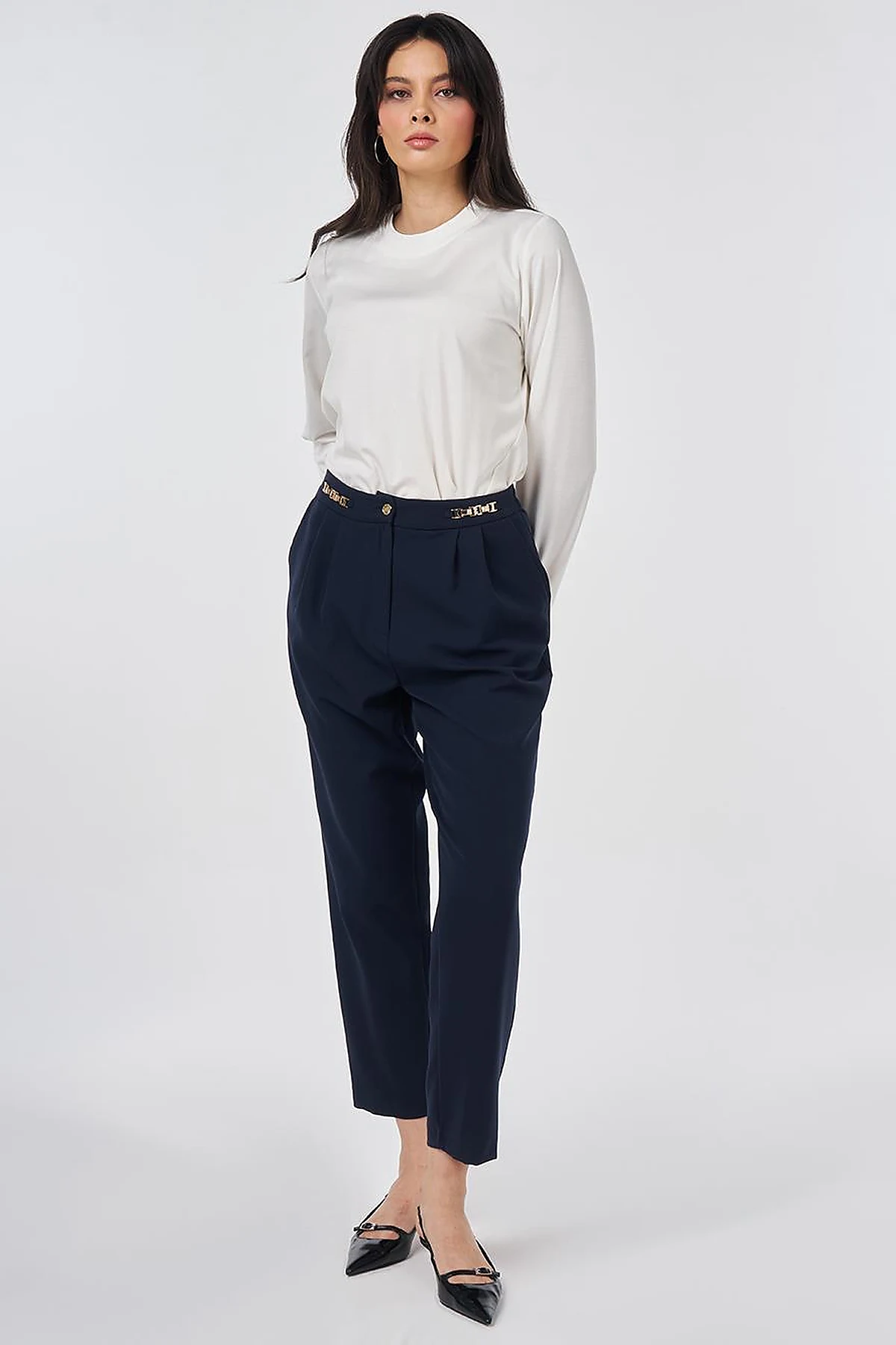 Metal-Detail Tapered Pants Dark Navy 