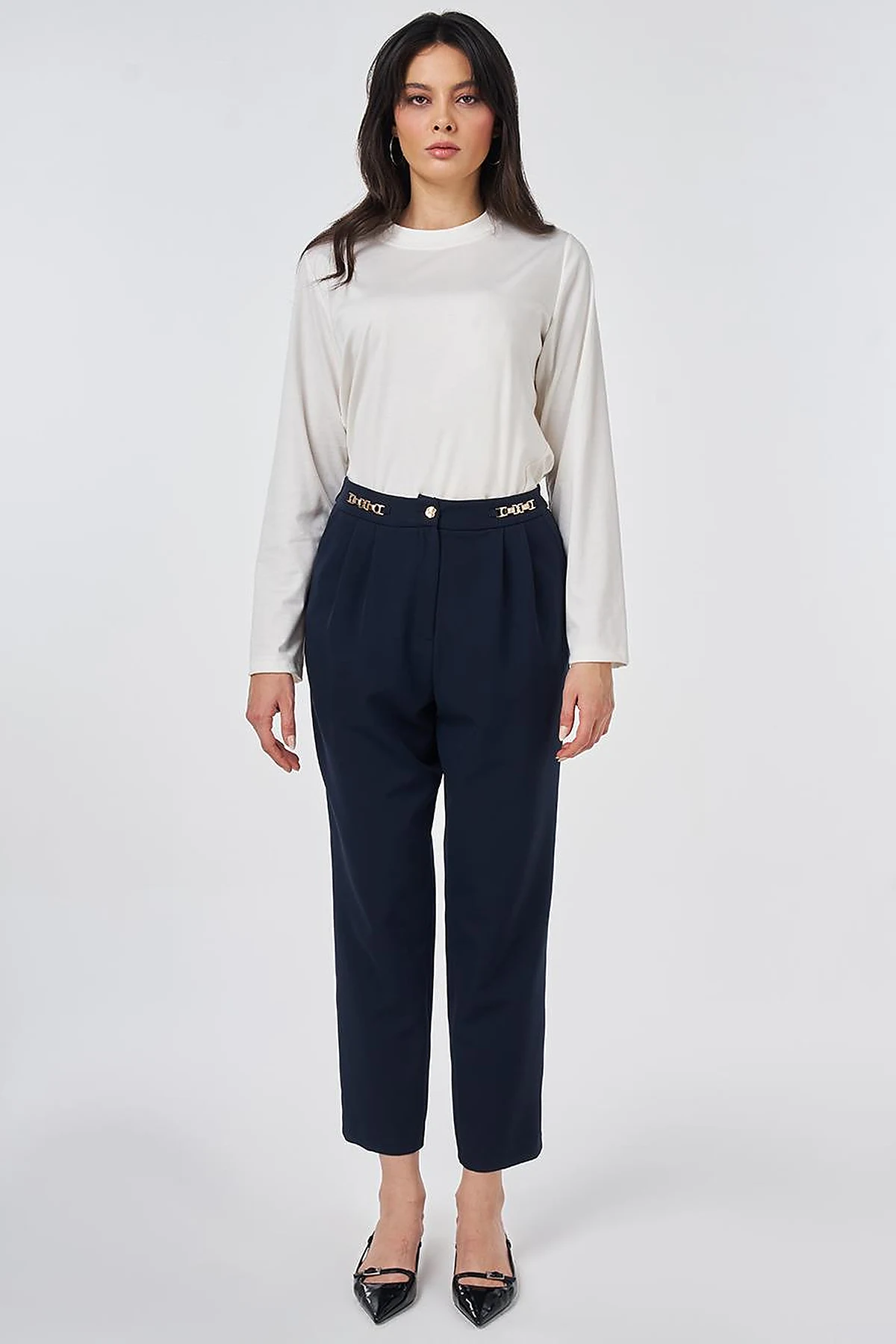 Metal-Detail Tapered Pants Dark Navy 