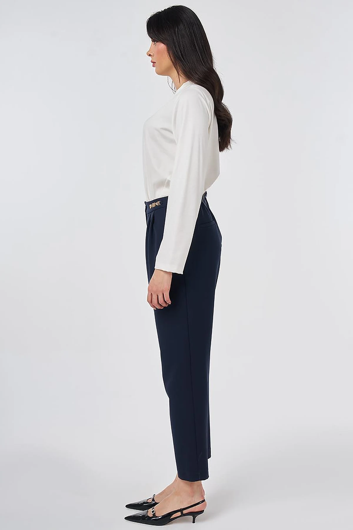 Metal-Detail Tapered Pants Dark Navy 