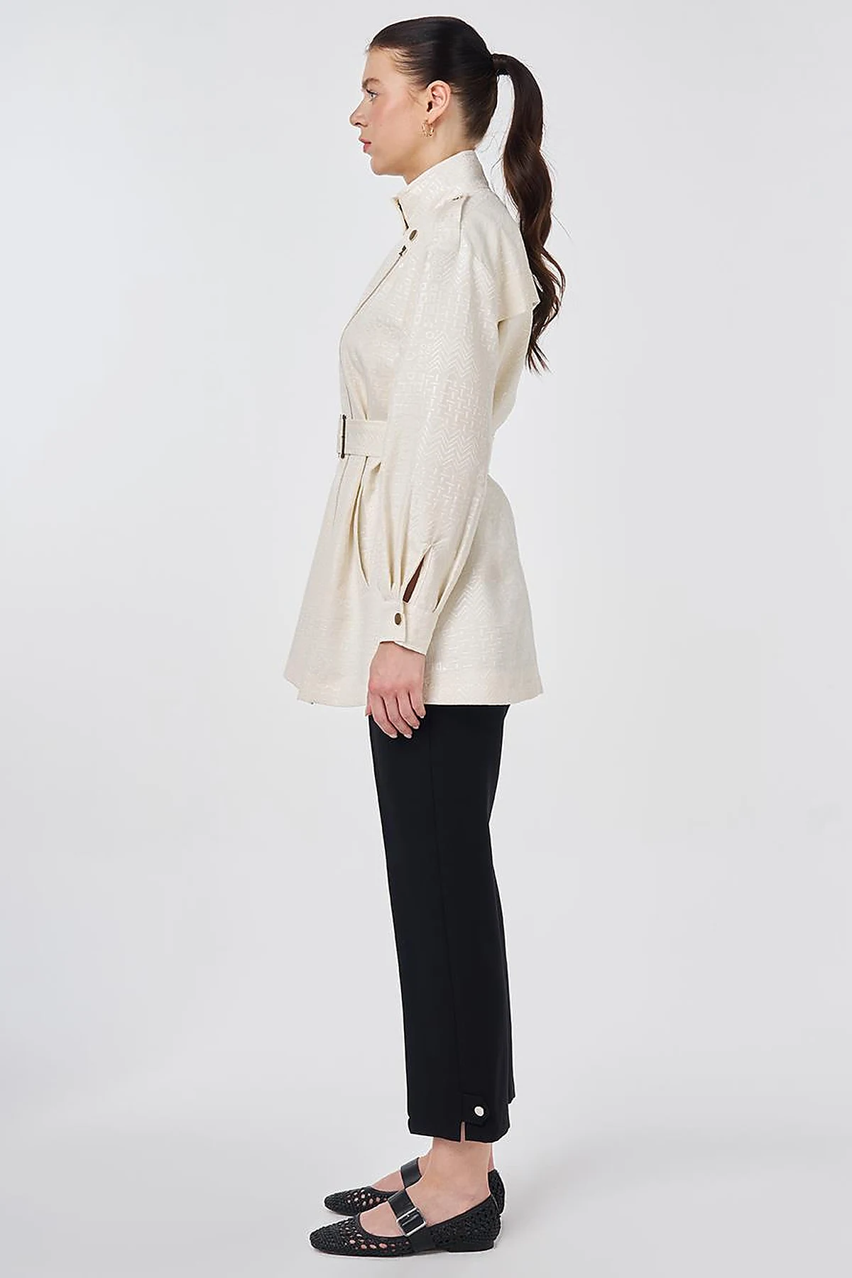 Buckle Detail Jacquard Jacket Cream