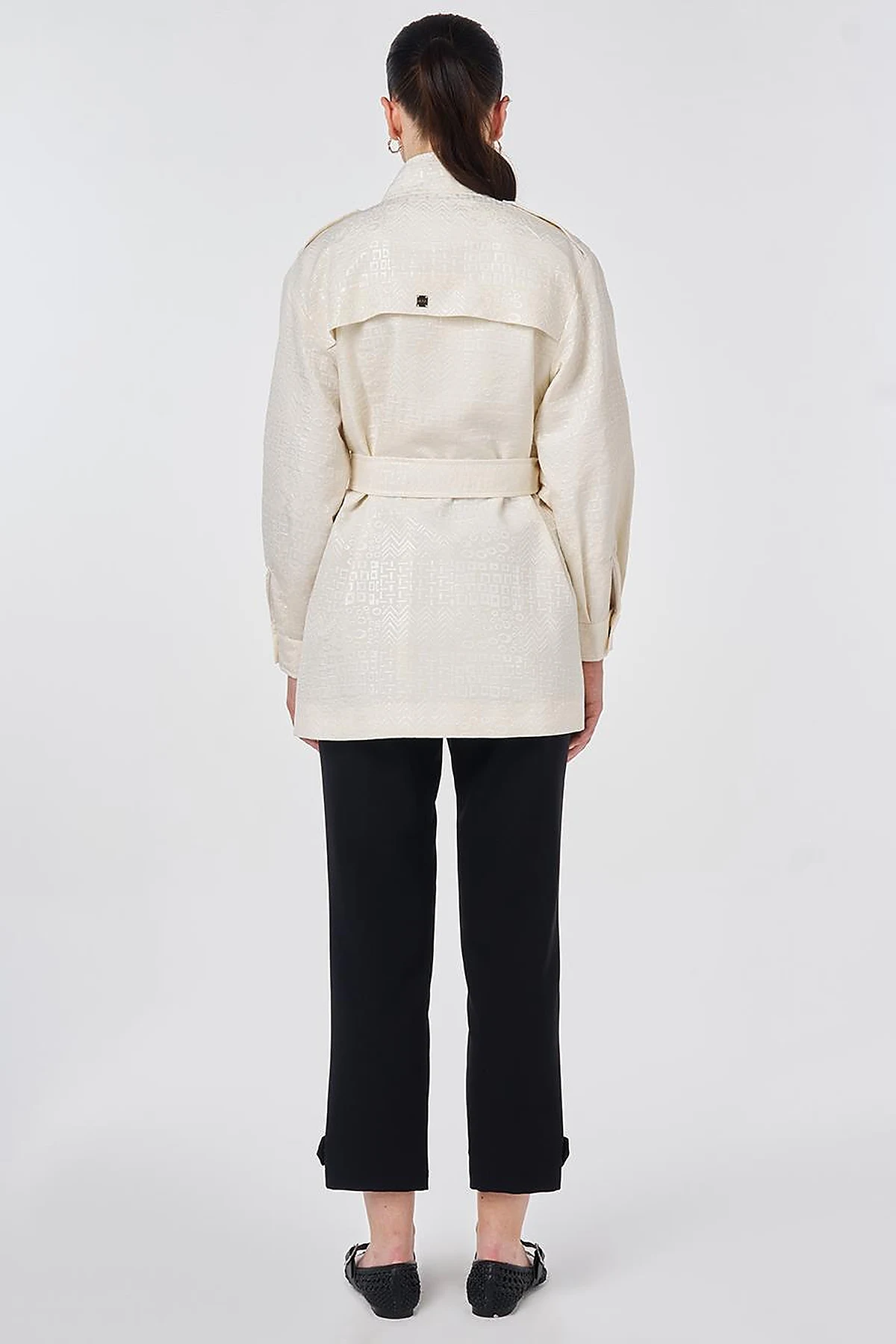 Buckle Detail Jacquard Jacket Cream