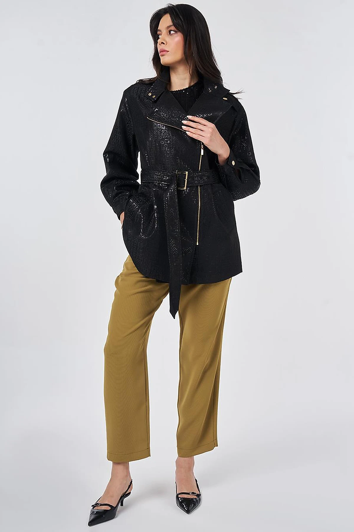 Buckle Detail Jacquard Jacket Black