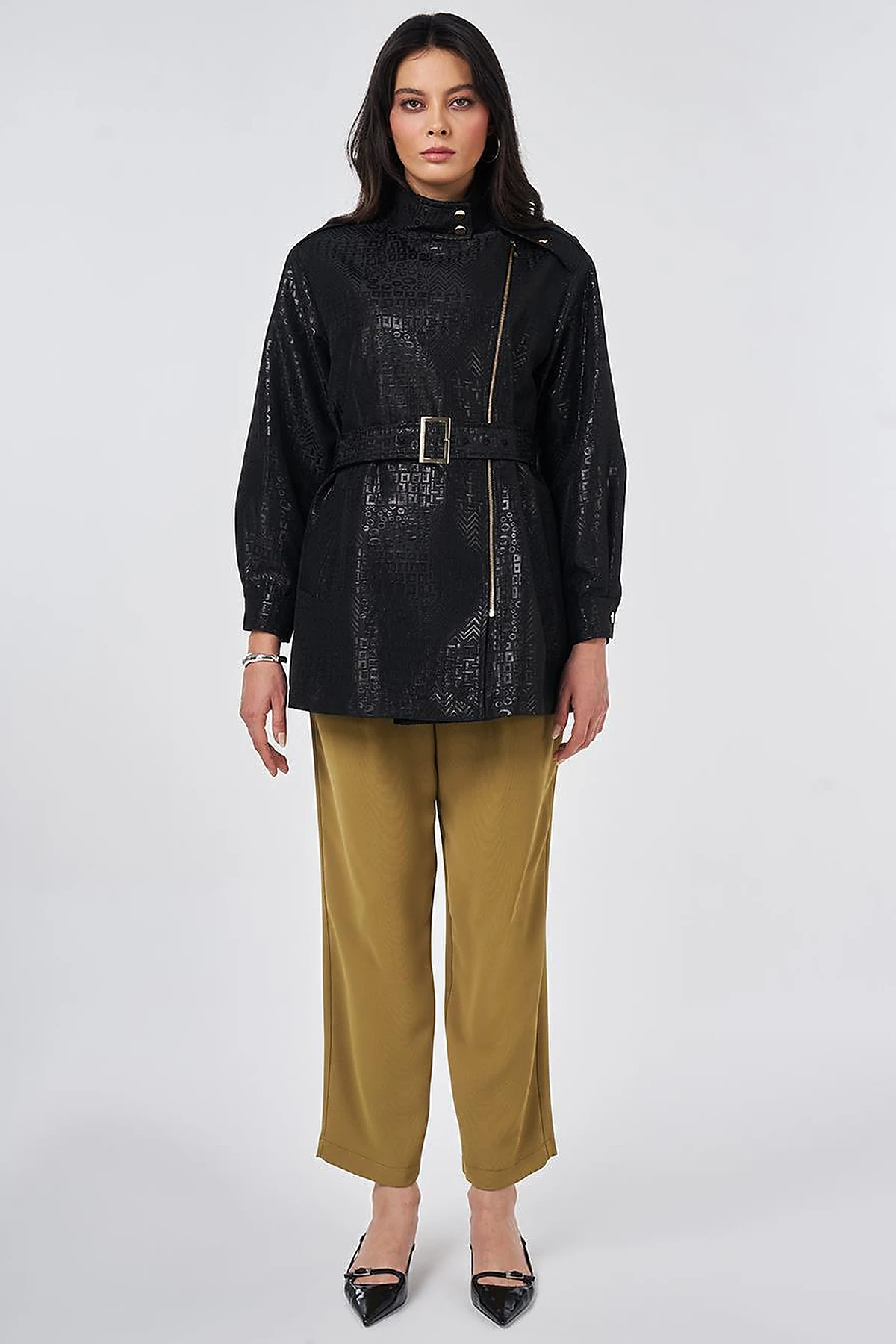 Buckle Detail Jacquard Jacket Black