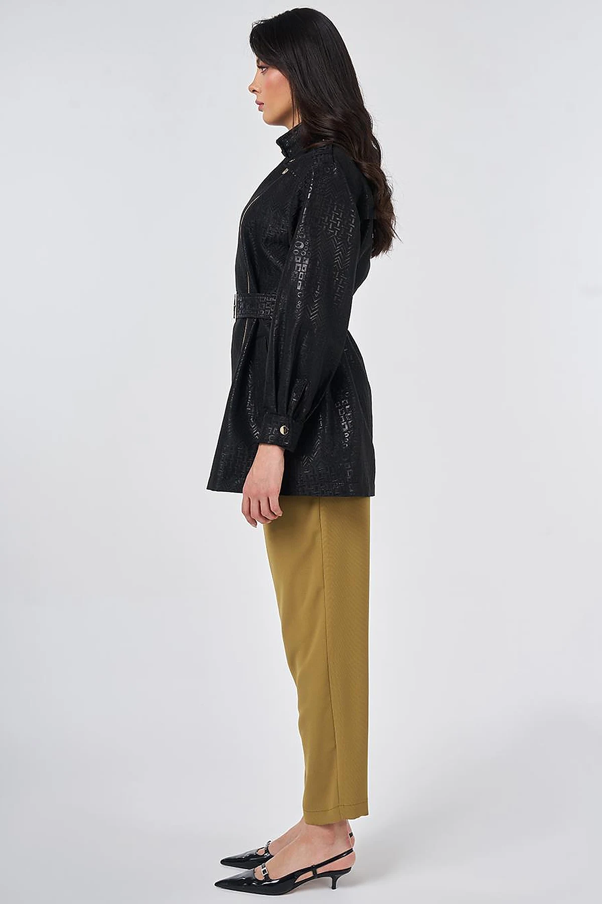 Buckle Detail Jacquard Jacket Black