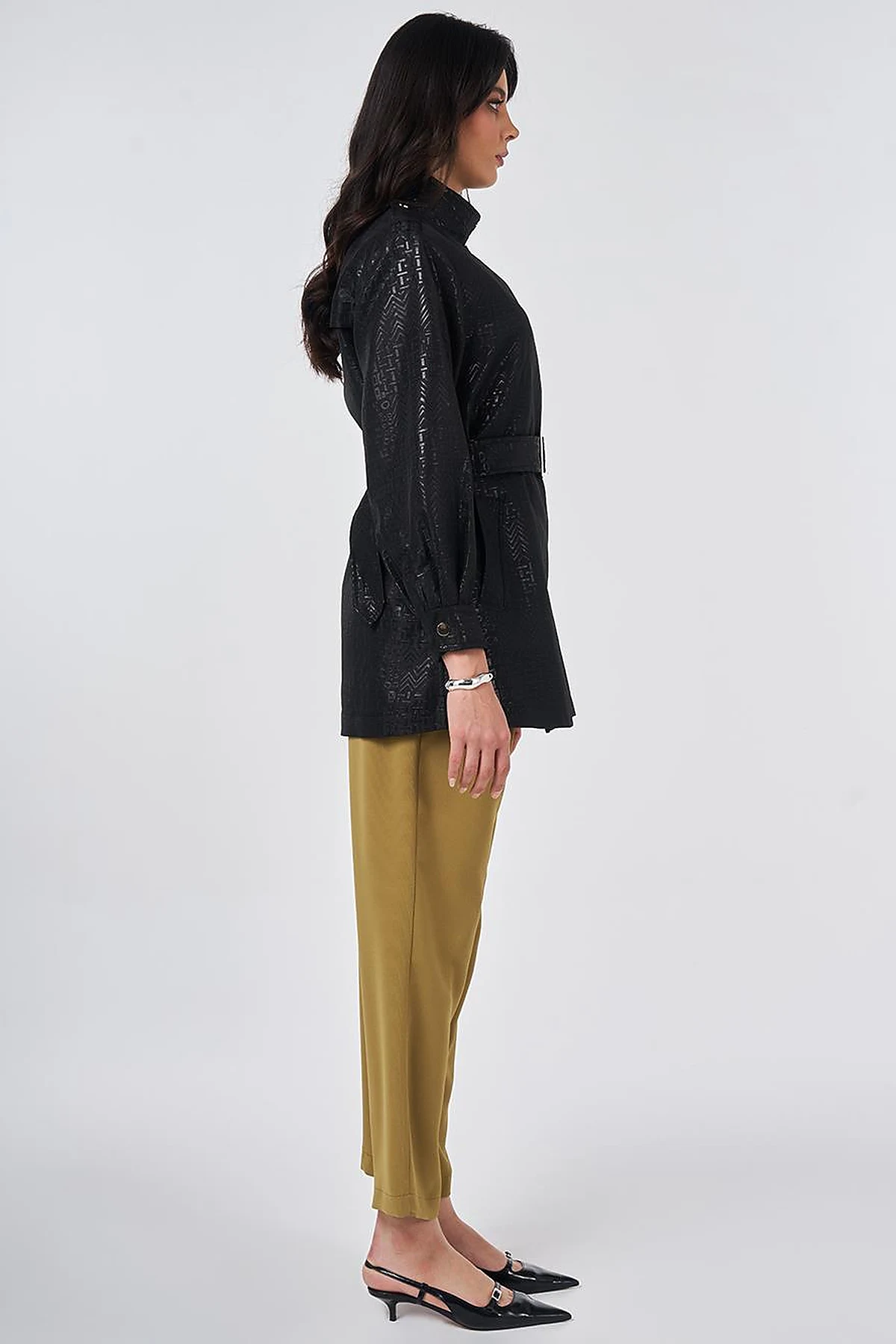 Buckle Detail Jacquard Jacket Black
