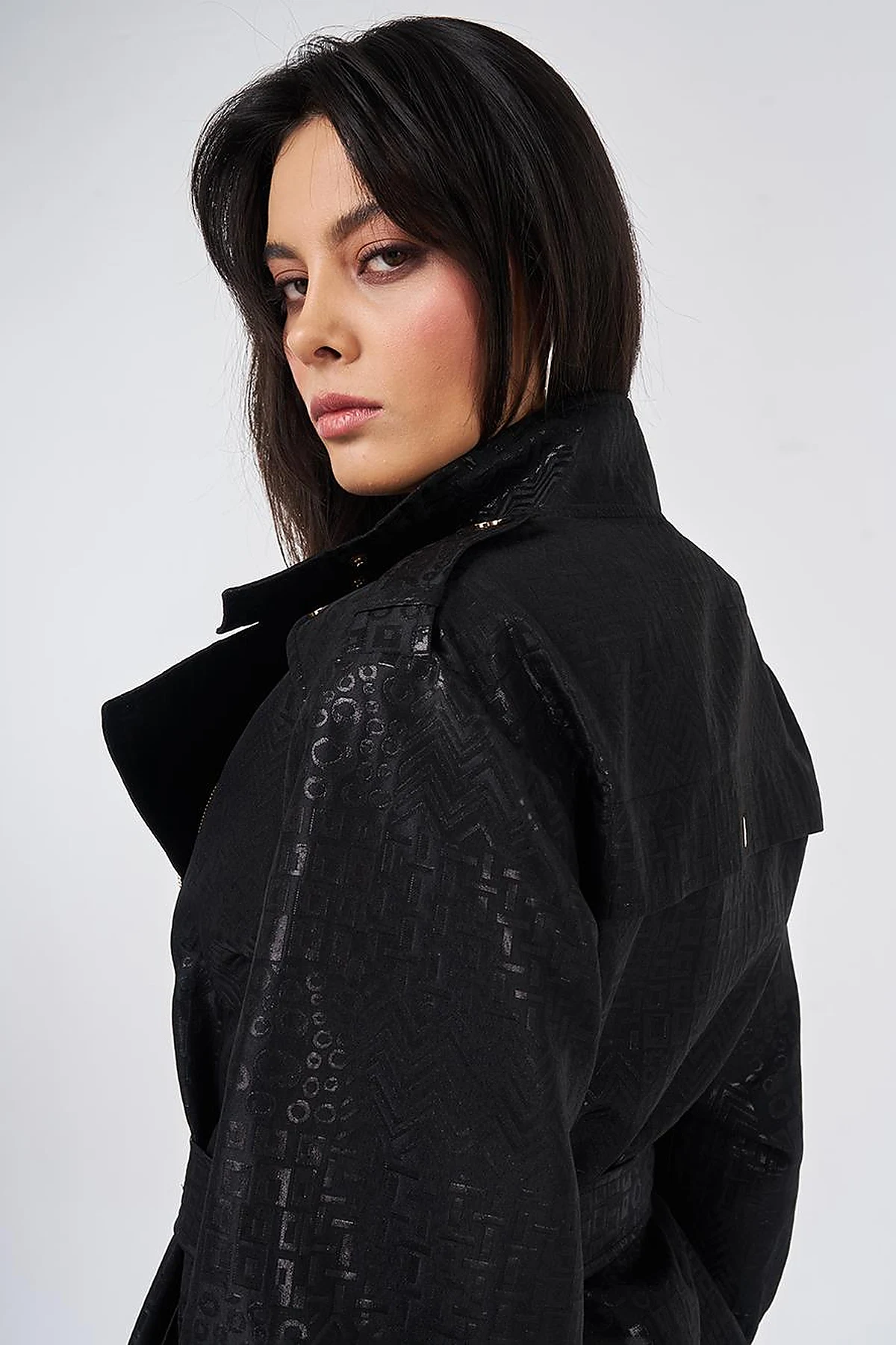 Buckle Detail Jacquard Jacket Black