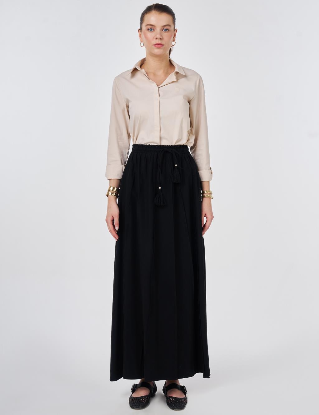 Parça Dikişli Rayon Etek Siyah