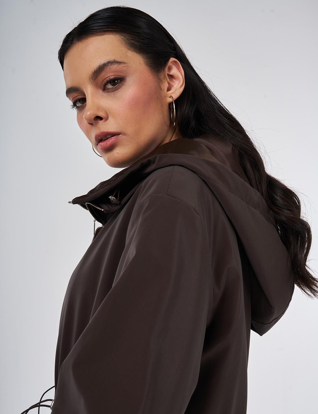 Pouch Pocket Trench Coat Dark Brown