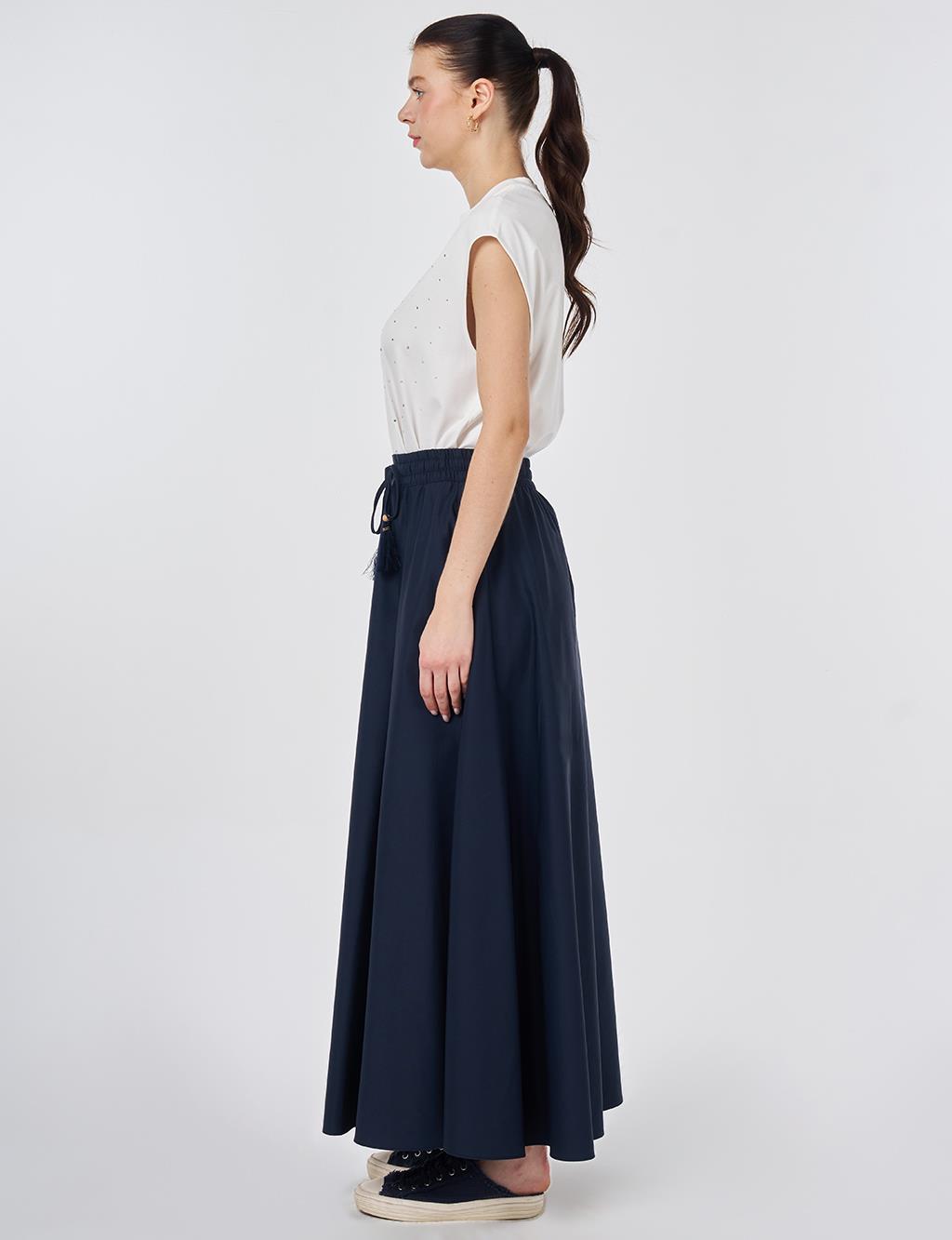 Fringed A-line Skirt Dark Navy