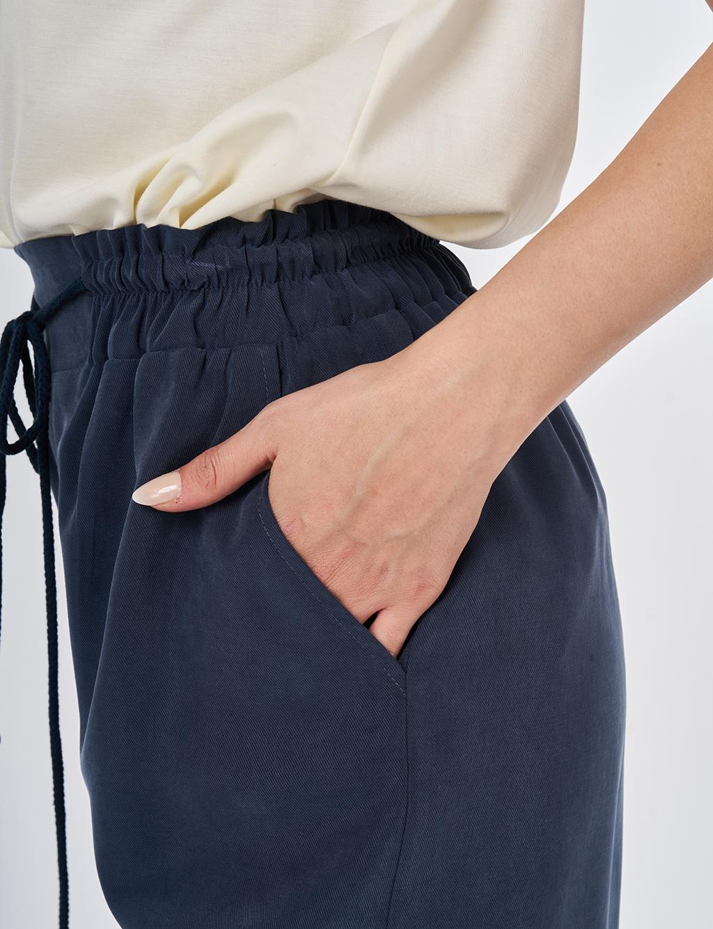 Wide Leg Modal Trousers Dark Navy