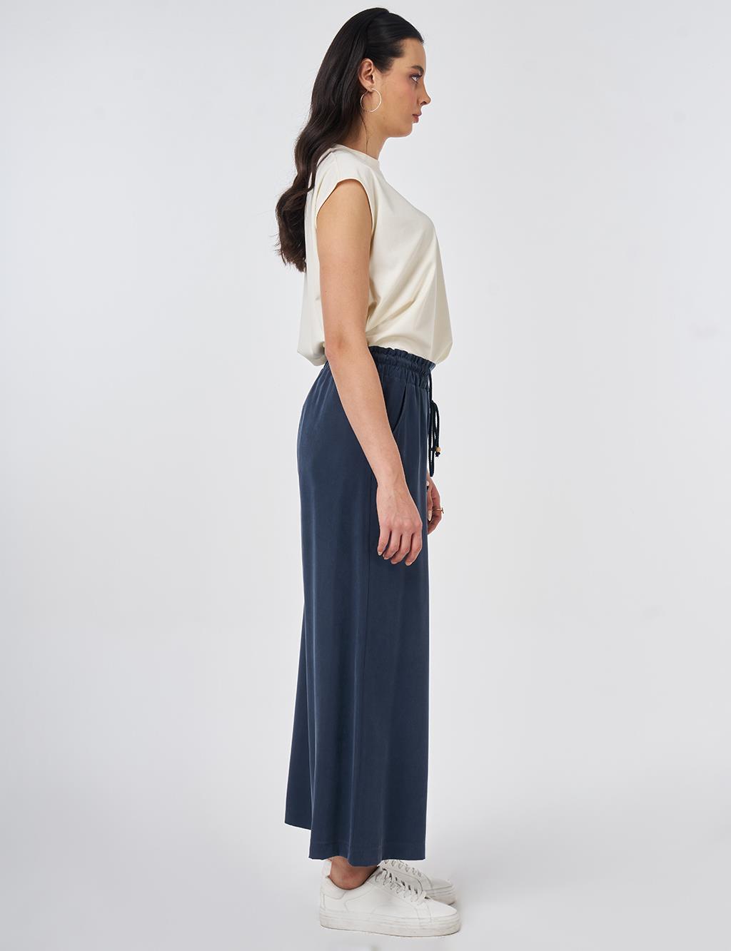 Wide Leg Modal Trousers Dark Navy