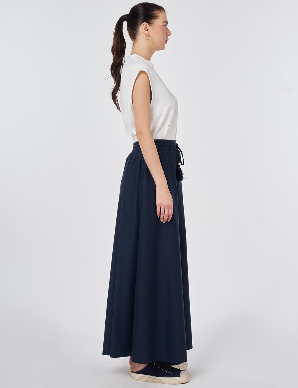 Fringed A-line Skirt Dark Navy