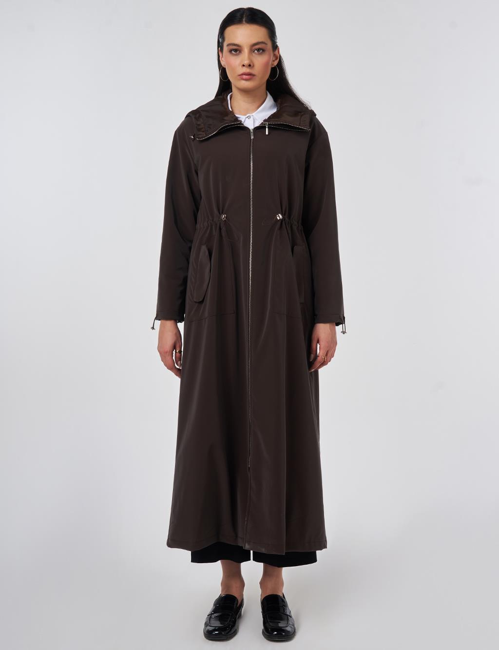 Pouch Pocket Trench Coat Dark Brown