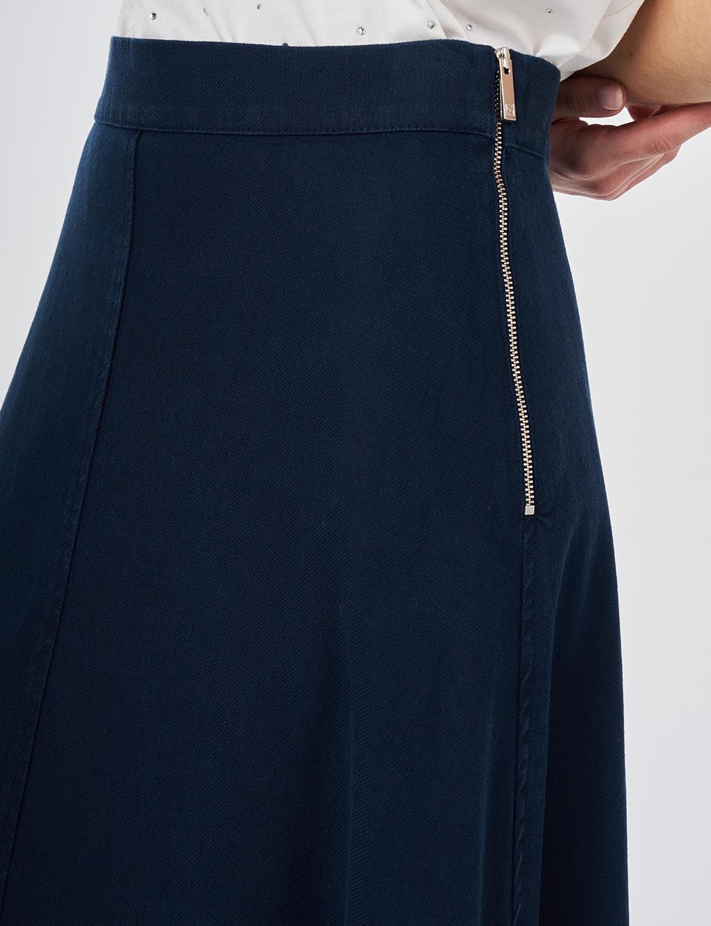 Punto Dikişli Non Denim Etek Koyu Lacivert