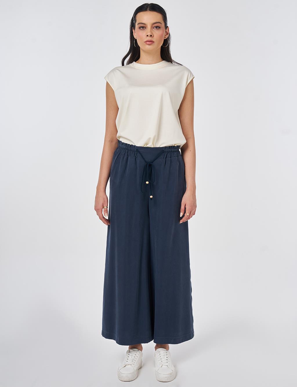 Wide Leg Modal Trousers Dark Navy
