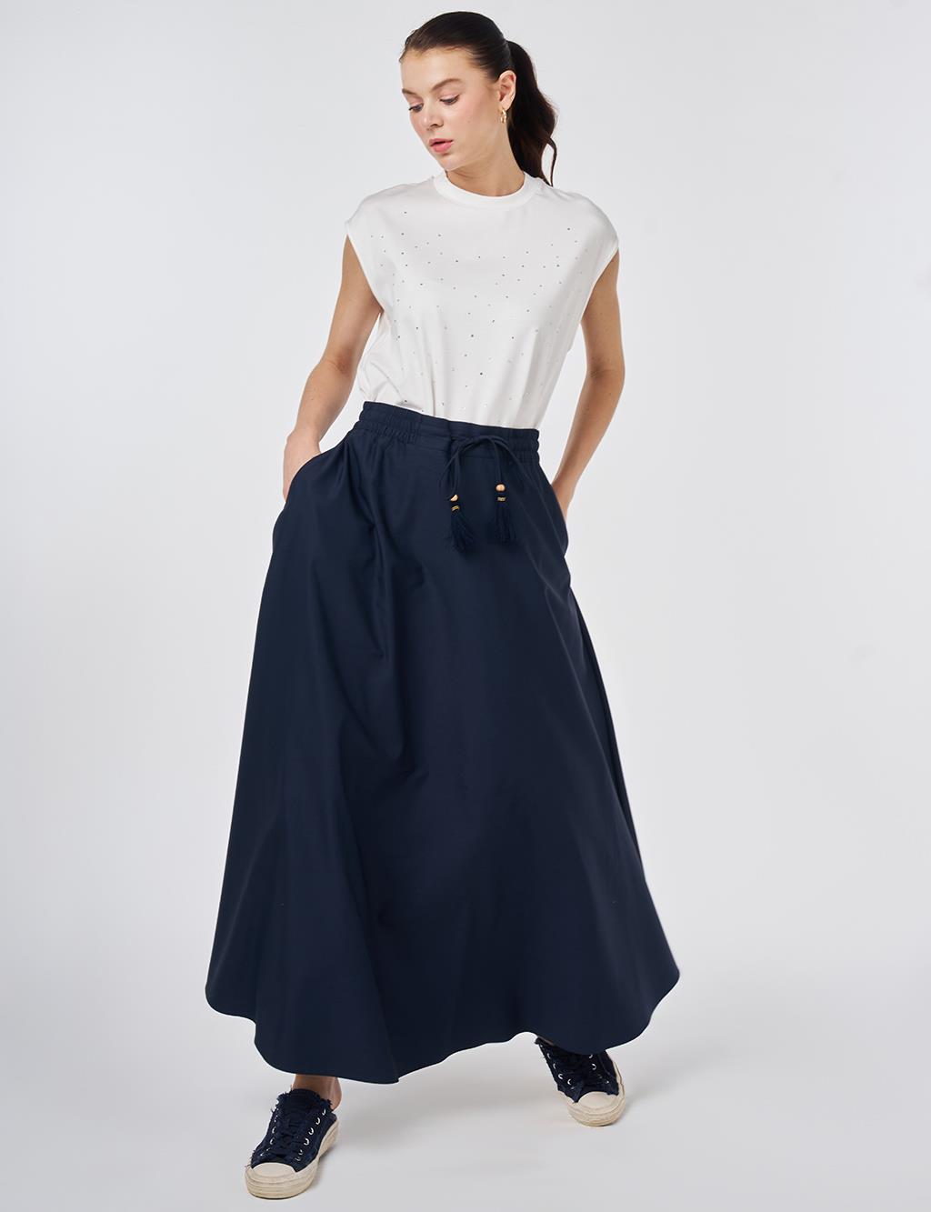 Fringed A-line Skirt Dark Navy
