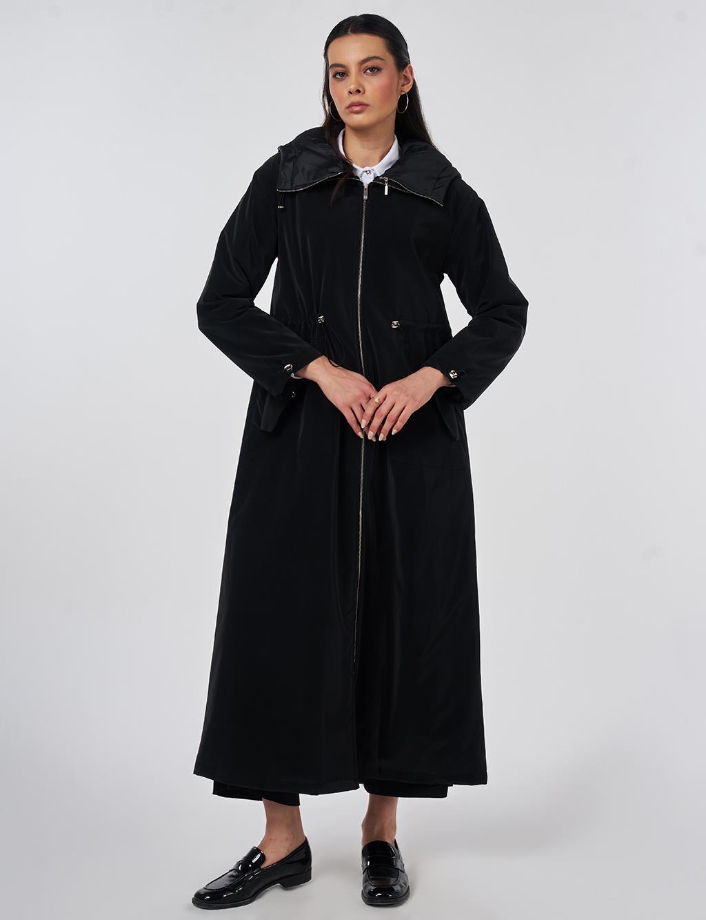 Pouch Pocket Trench Coat Black