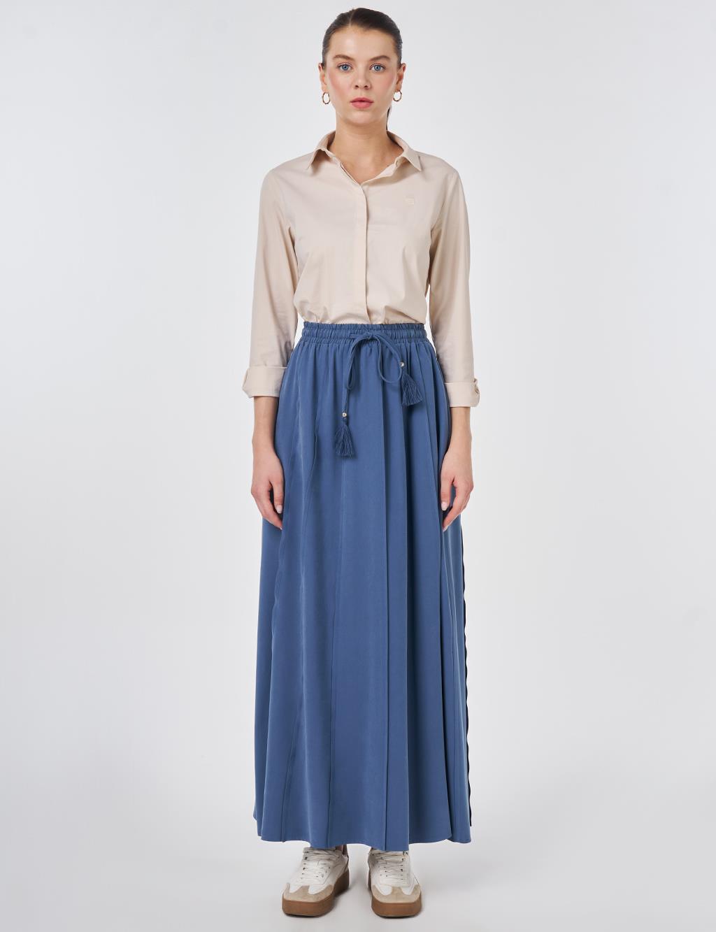 Parça Dikişli Rayon Etek İndigo