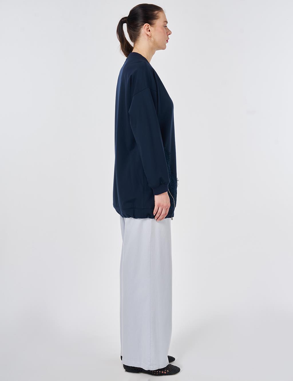 Lace-Trimmed Rayon Jacket Dark Navy