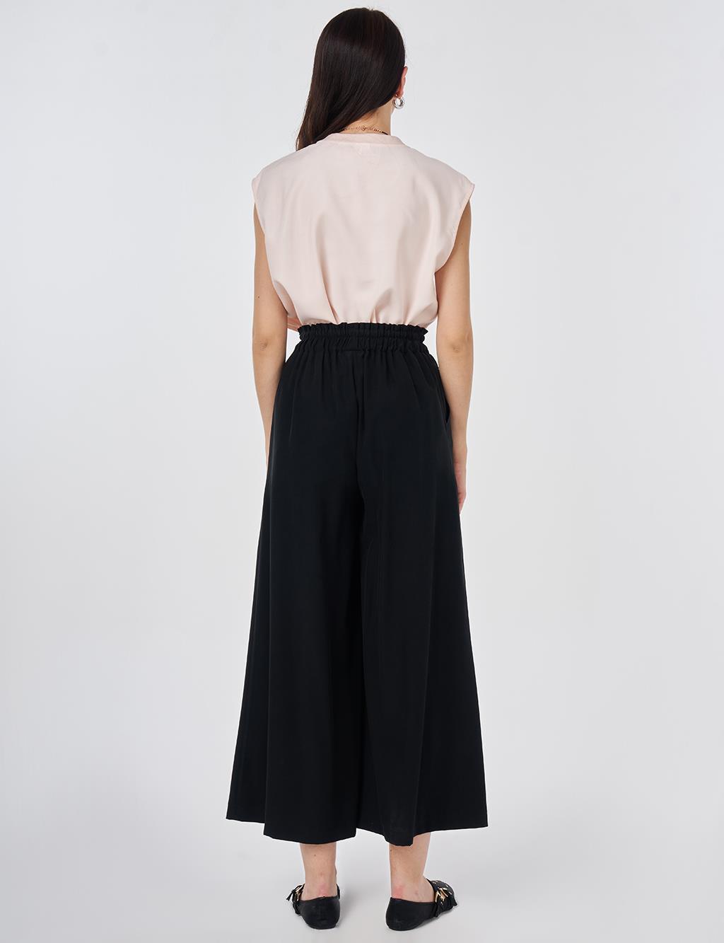 Wide Leg Rayon Trousers Black
