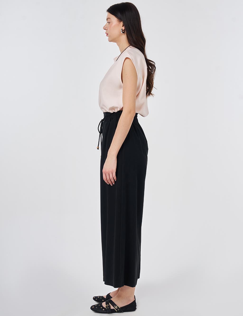 Wide Leg Rayon Trousers Black