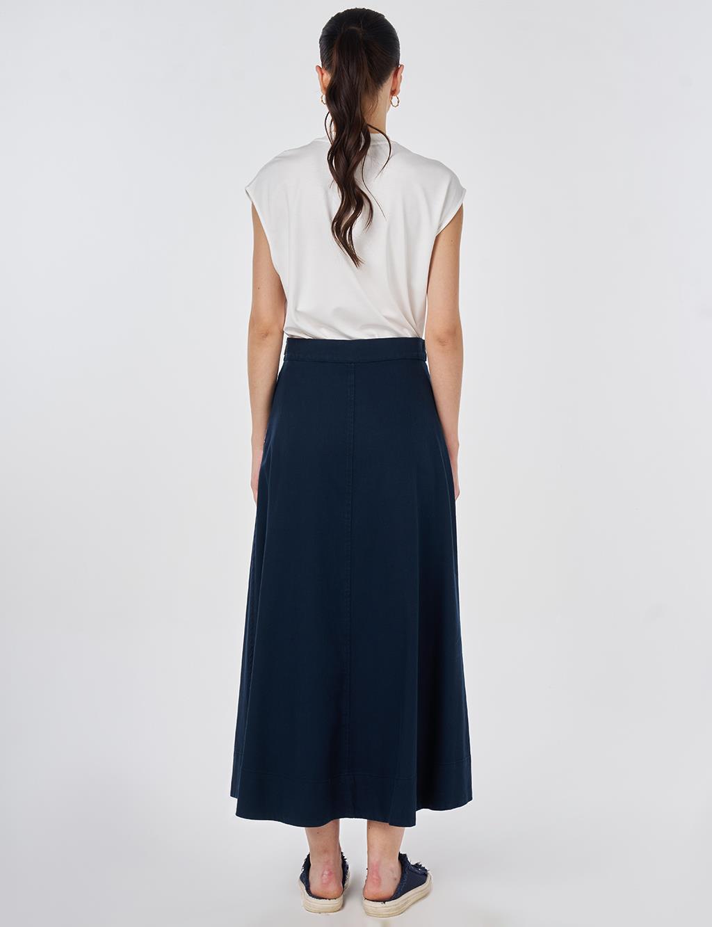 Punto Dikişli Non Denim Etek Koyu Lacivert