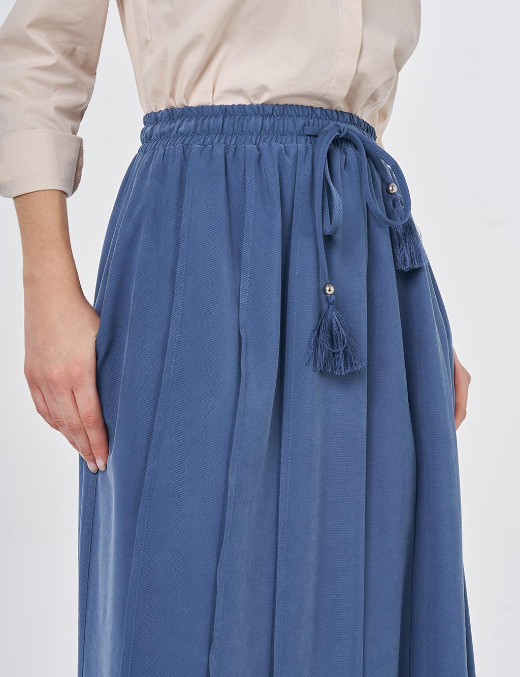 Parça Dikişli Rayon Etek İndigo