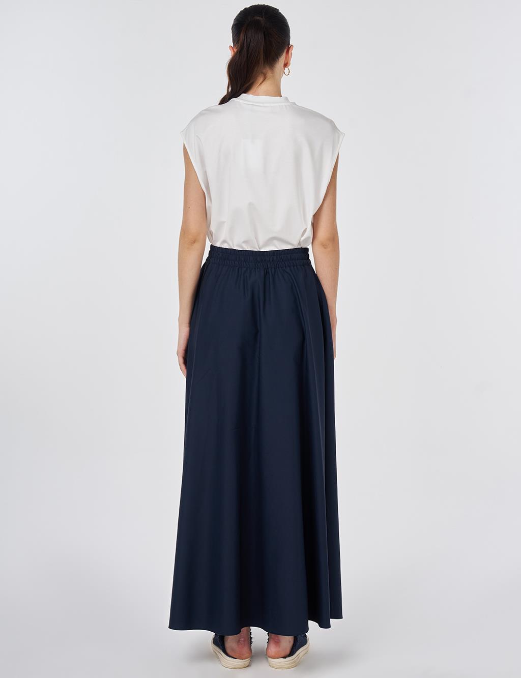 Fringed A-line Skirt Dark Navy