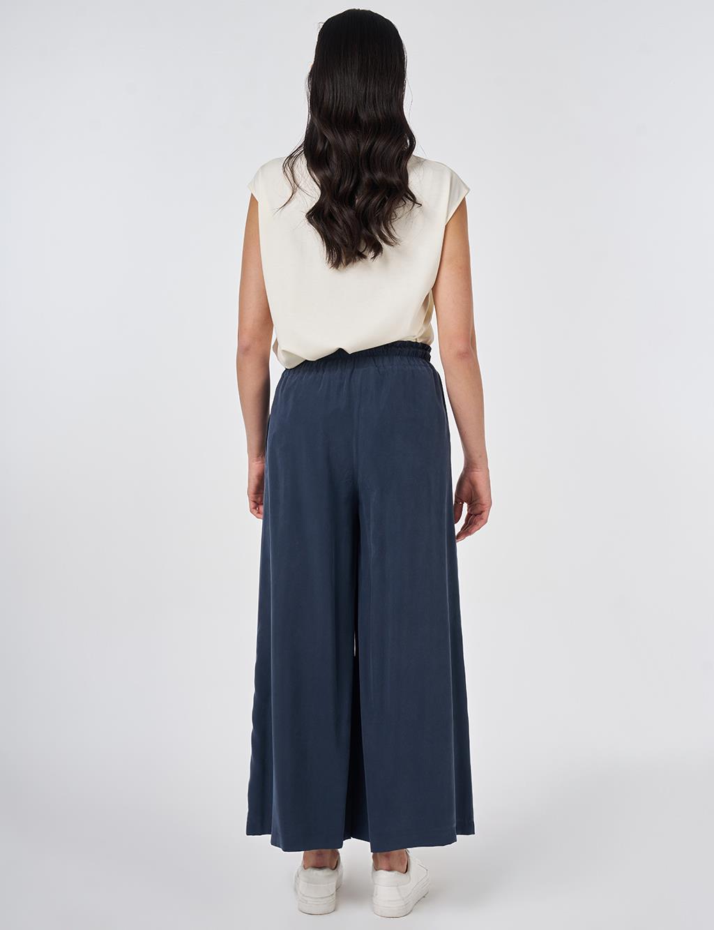 Wide Leg Modal Trousers Dark Navy
