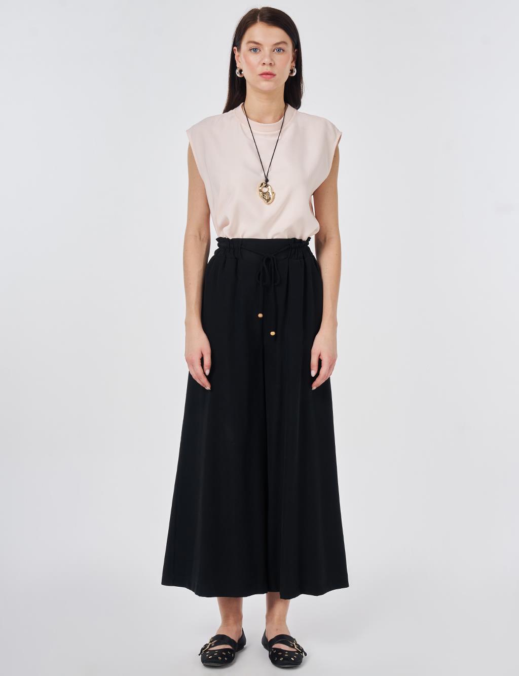 Wide Leg Rayon Trousers Black