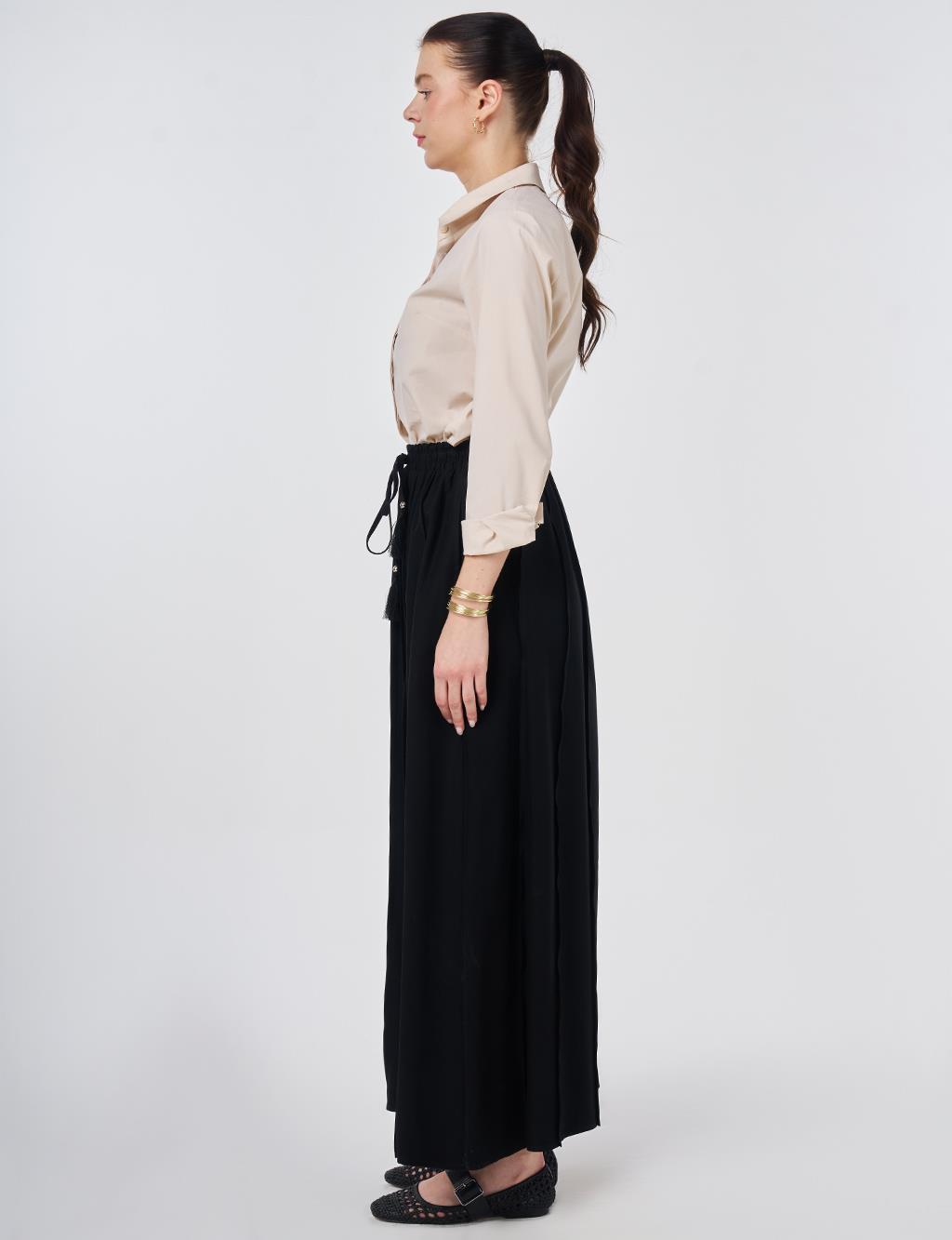 Parça Dikişli Rayon Etek Siyah