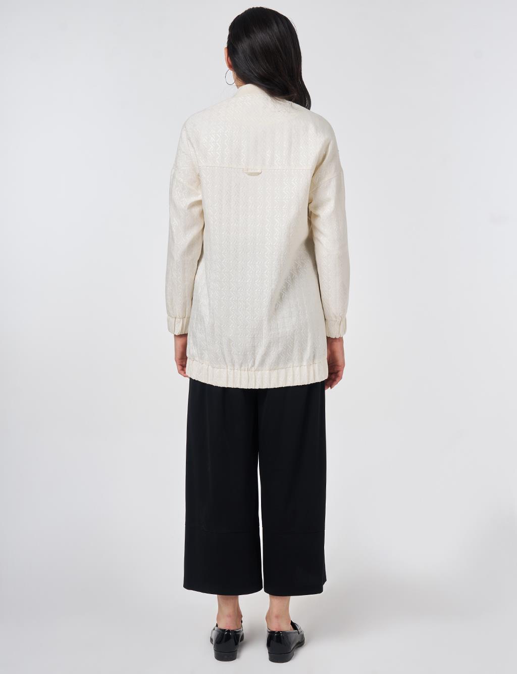 Embroidered Detail Jacquard Jacket Cream