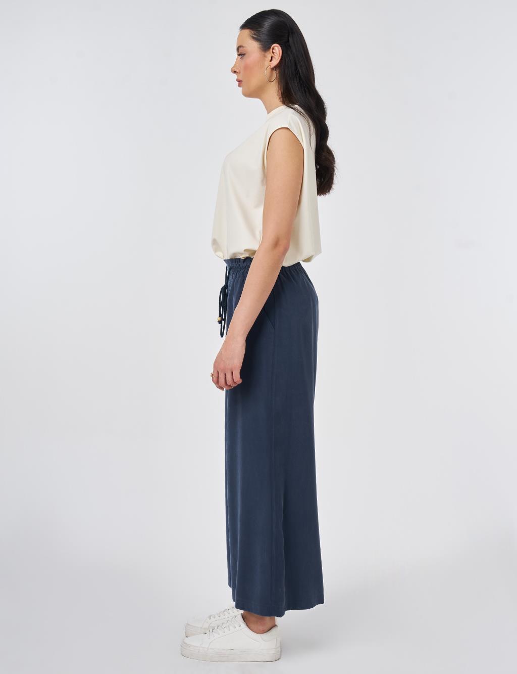 Wide Leg Modal Trousers Dark Navy