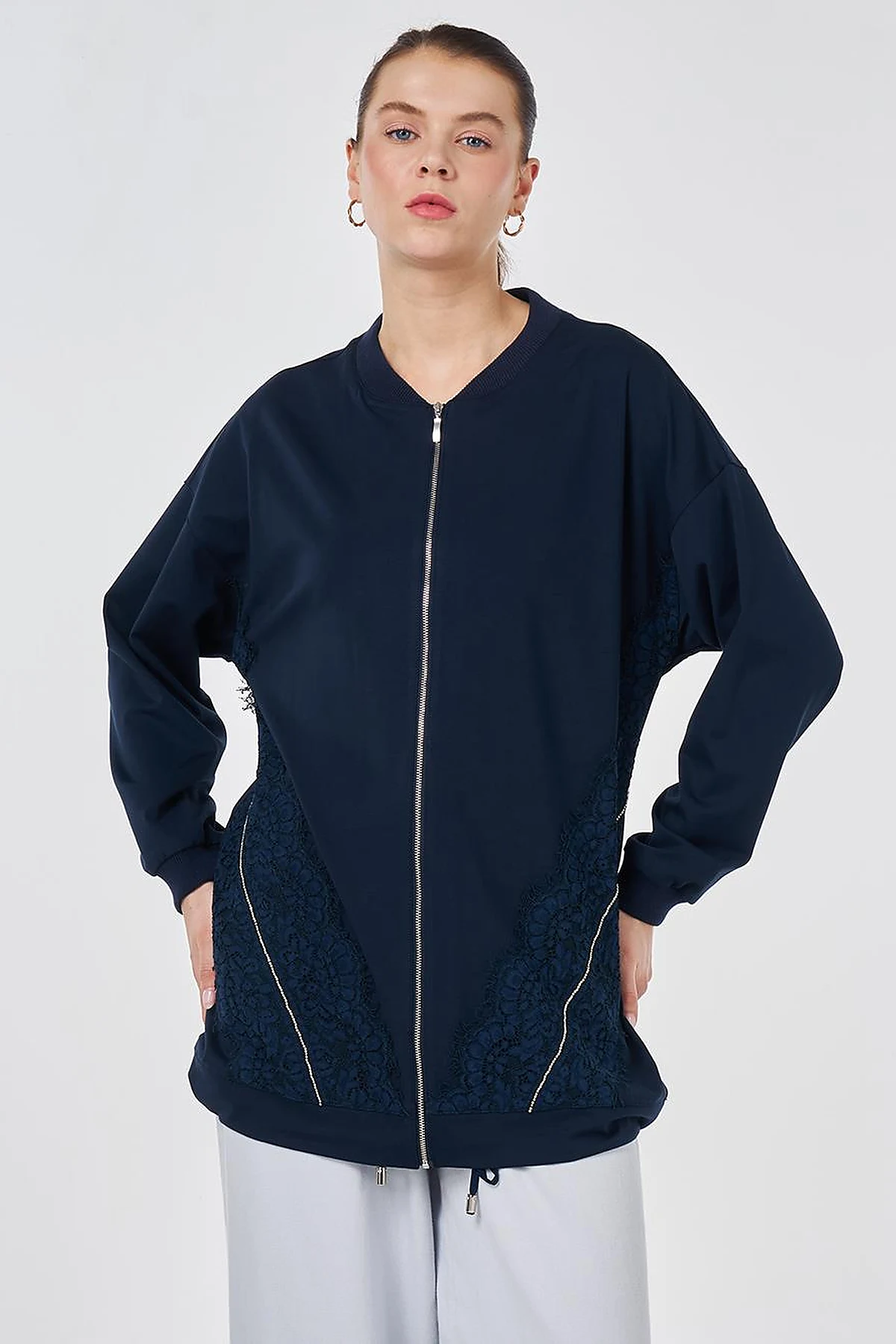 Dantel Garnili Rayon Ceket Koyu Lacivert