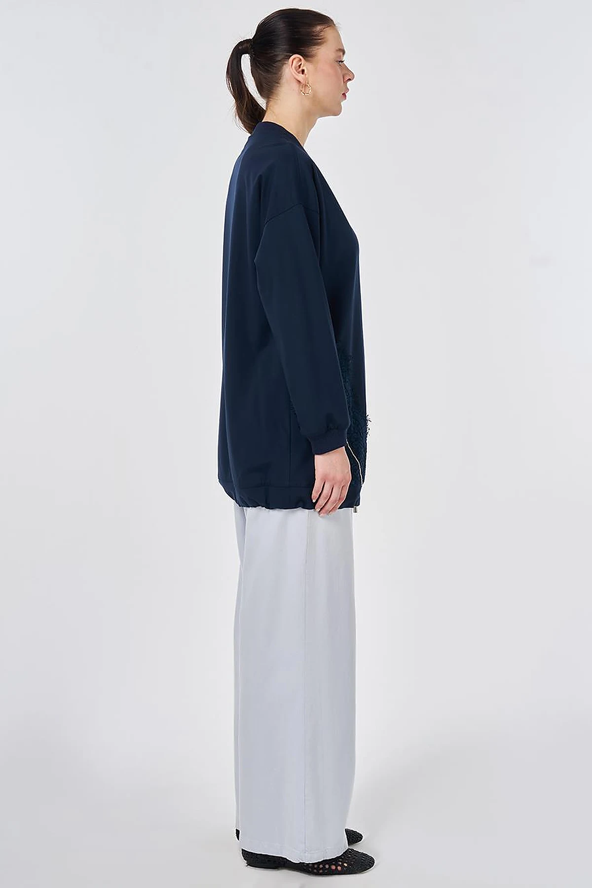 Dantel Garnili Rayon Ceket Koyu Lacivert