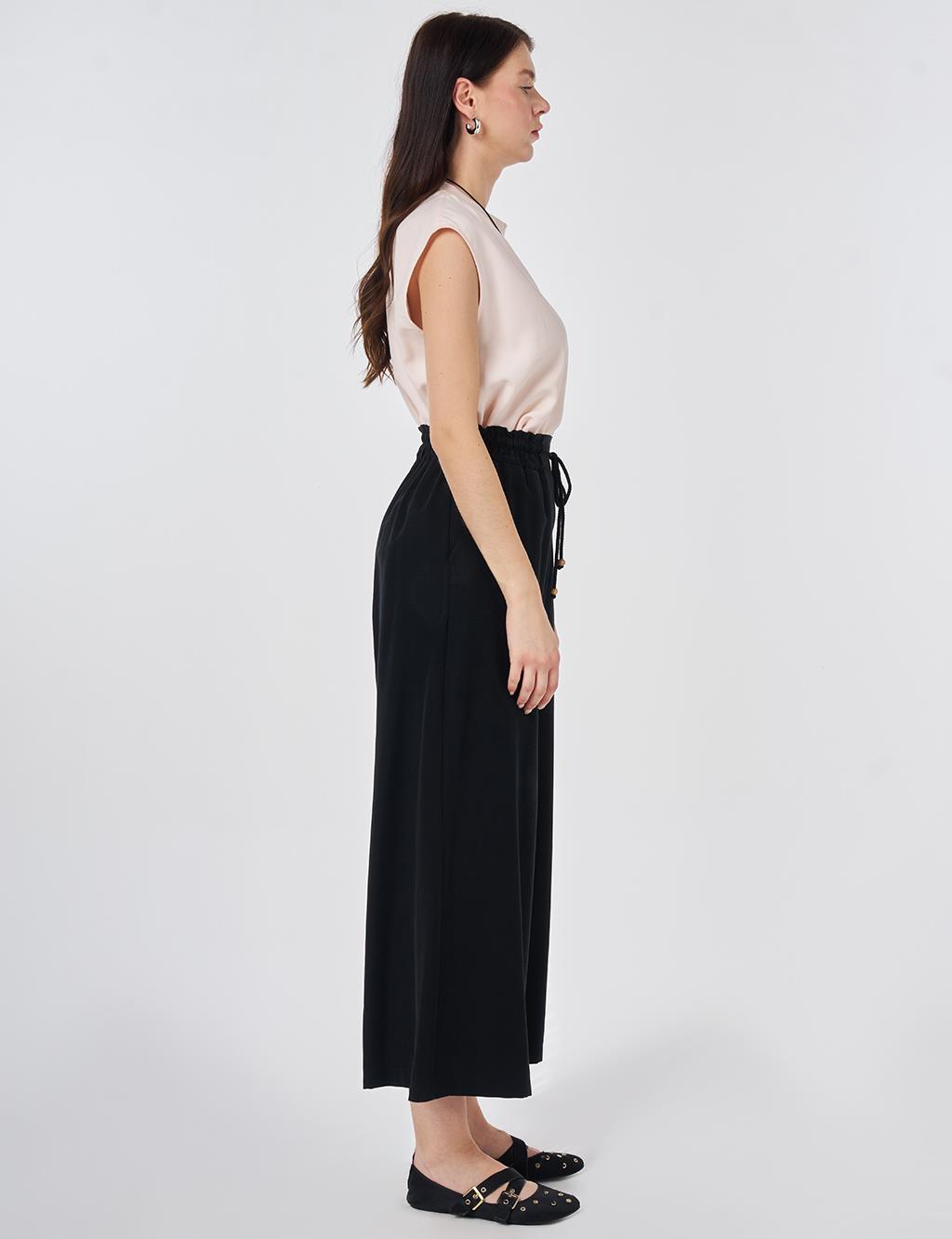 Wide Leg Rayon Trousers Black