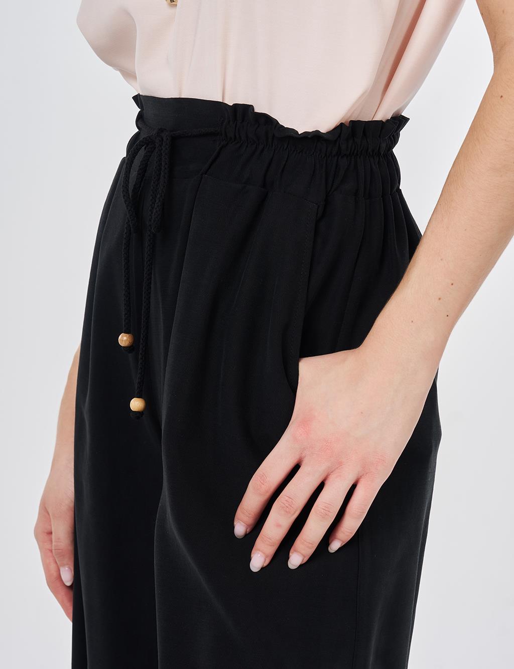 Wide Leg Rayon Trousers Black