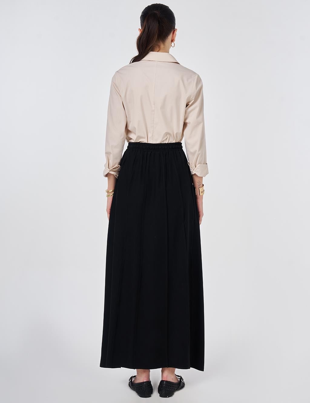 Parça Dikişli Rayon Etek Siyah