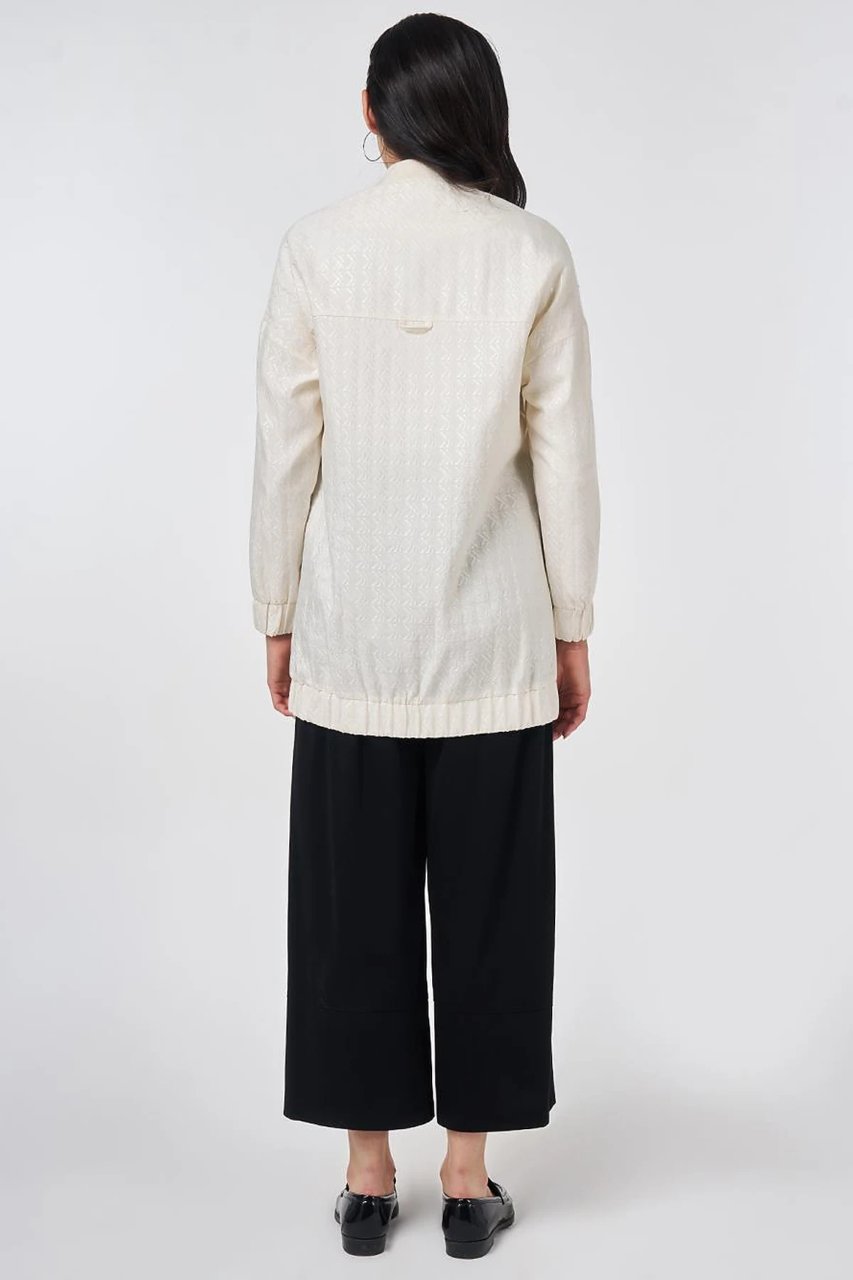 Embroidered Detail Jacquard Jacket Cream