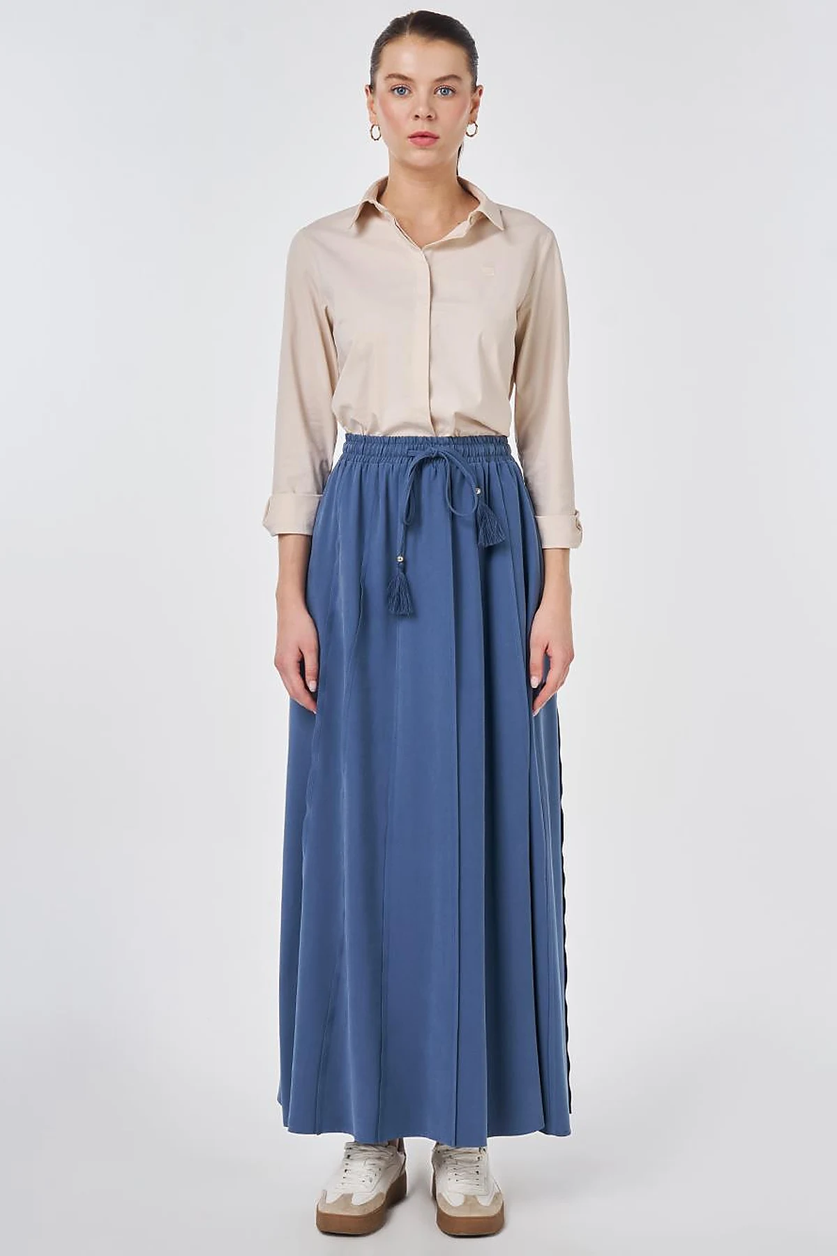 Panel-Stitched Rayon Skirt Indigo