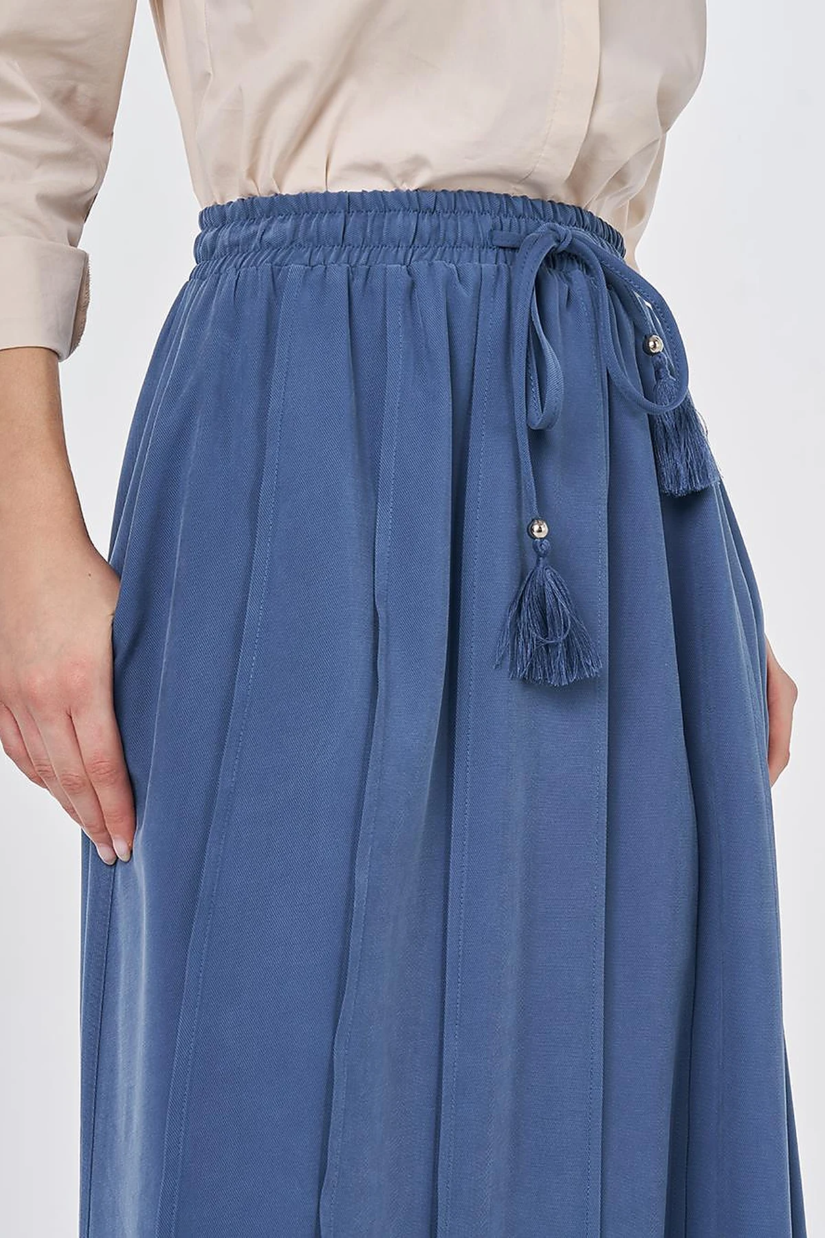 Panel-Stitched Rayon Skirt Indigo