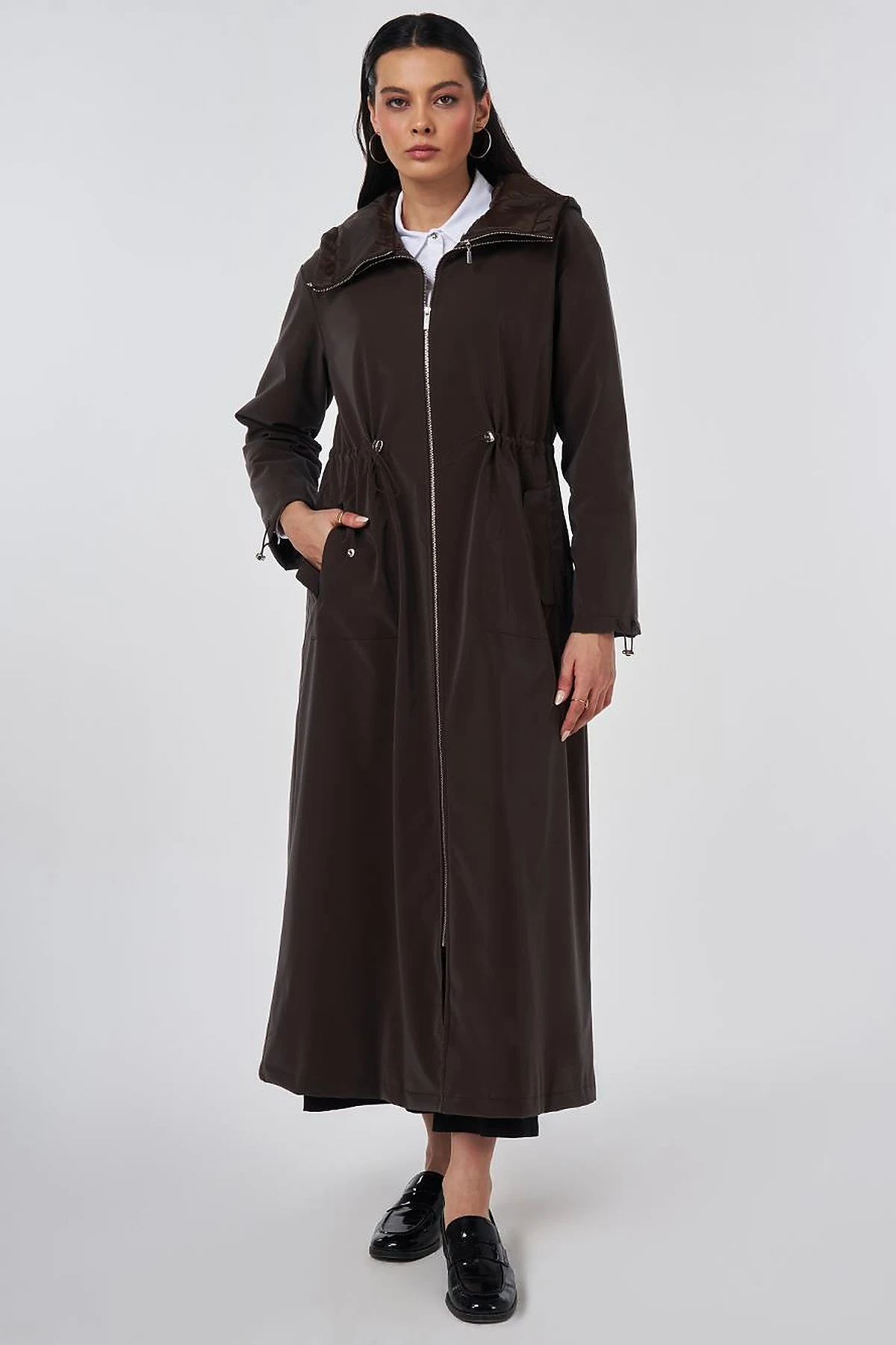 Pouch Pocket Trench Coat Dark Brown