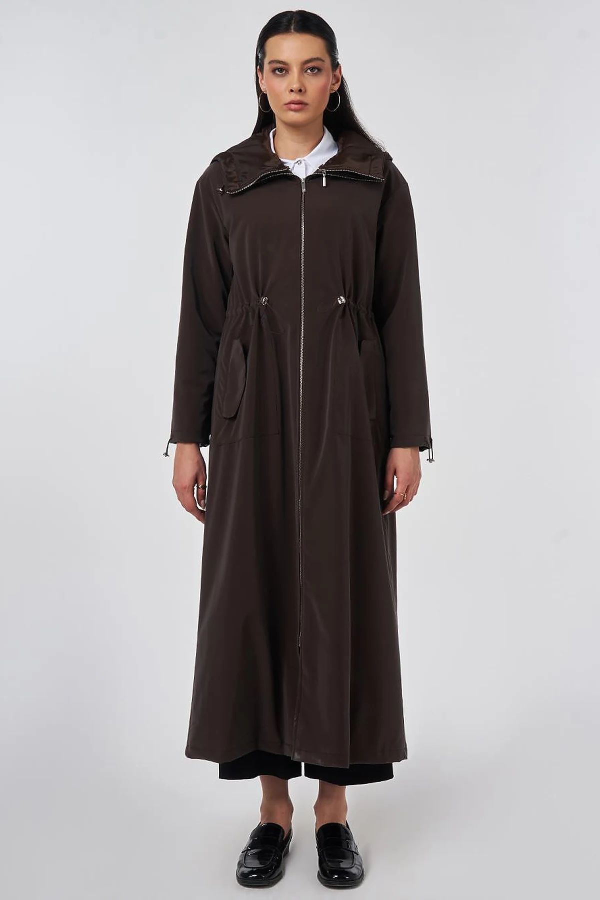 Pouch Pocket Trench Coat Dark Brown