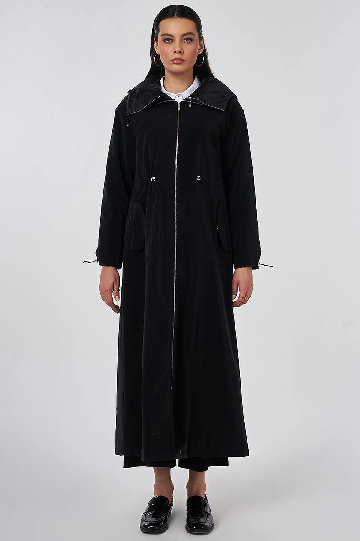 Pouch Pocket Trench Coat Black