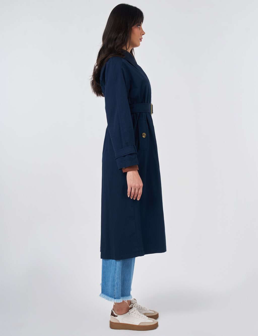 Shirt Collar Belted Trench Coat Dark Navy