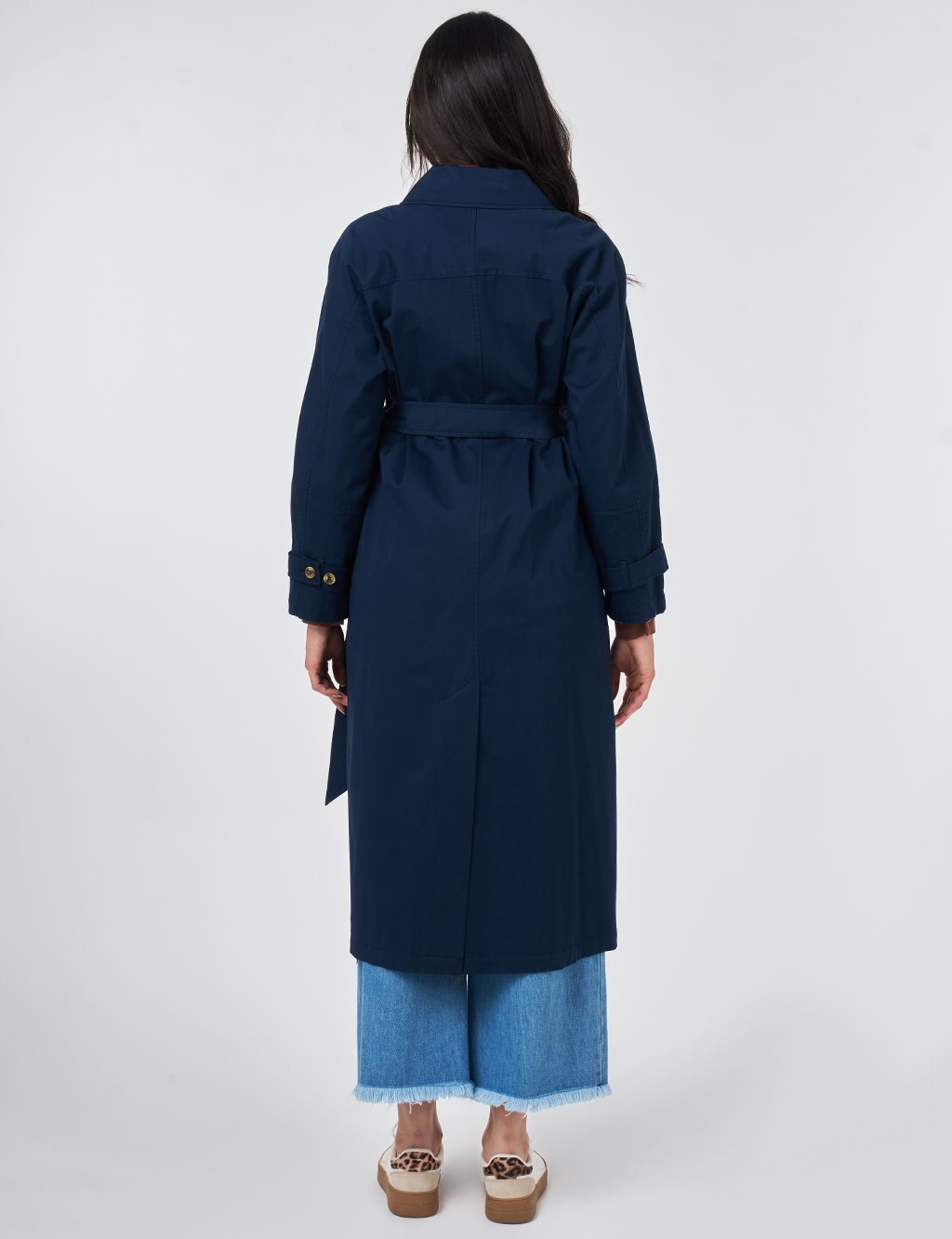 Shirt Collar Belted Trench Coat Dark Navy